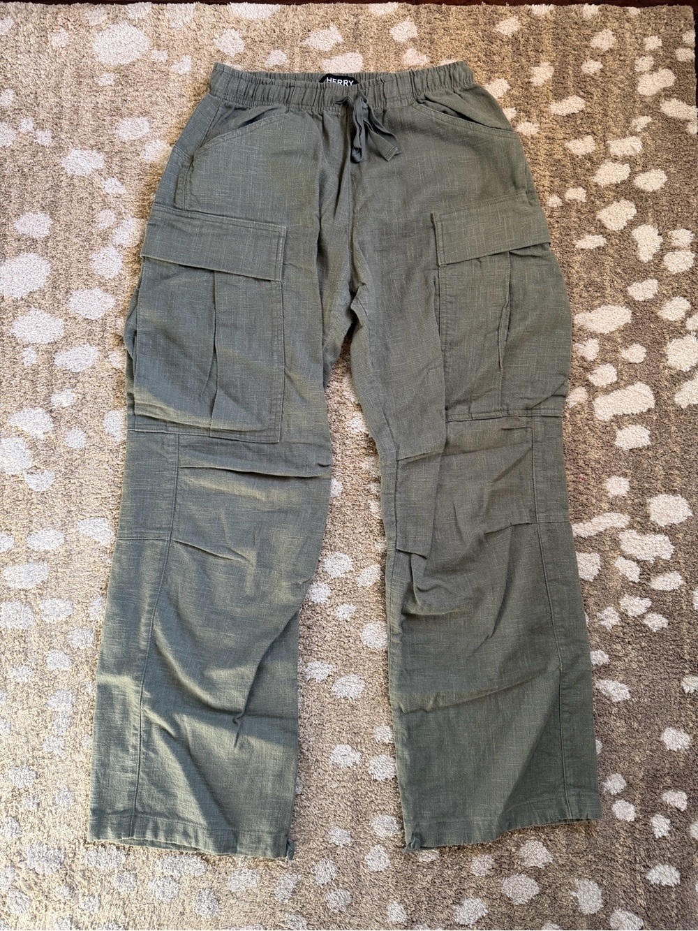 Cherry LA Baja Wide Leg Linen Drawstring Cargo Pants Green - Picture 3 of 11